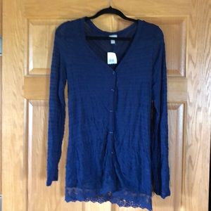 Navy blue button-up sweater